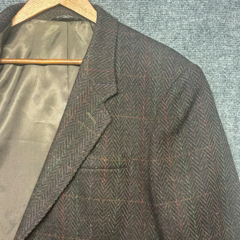 Vintage Oakton Ltd Blazer Mens 42R Brown Wool Herringbone Windowpane Sport Coat
